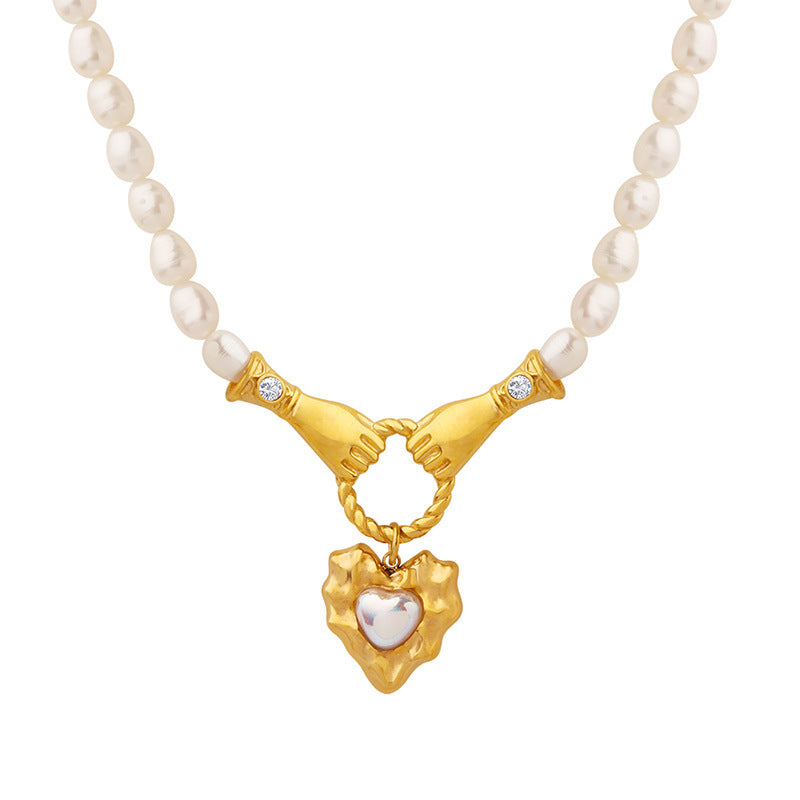 Sterling Silver Helping Hands Pearl Necklace