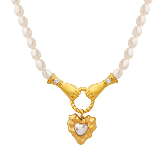 Sterling Silver Helping Hands Pearl Necklace