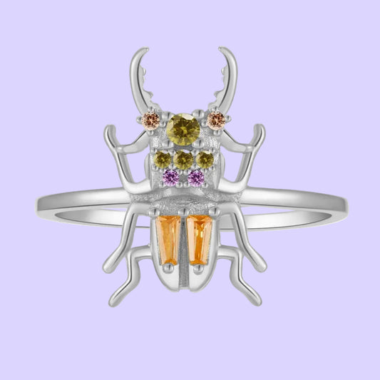 100% 925 Sterling Silver Gold New Courage Zircon Beetle Ring Fine Jewelry Luxury 2021 Luxury Rainbow Jewels Crystal