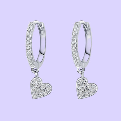 Sterling Silver Sparkle Heart Drop Earrings