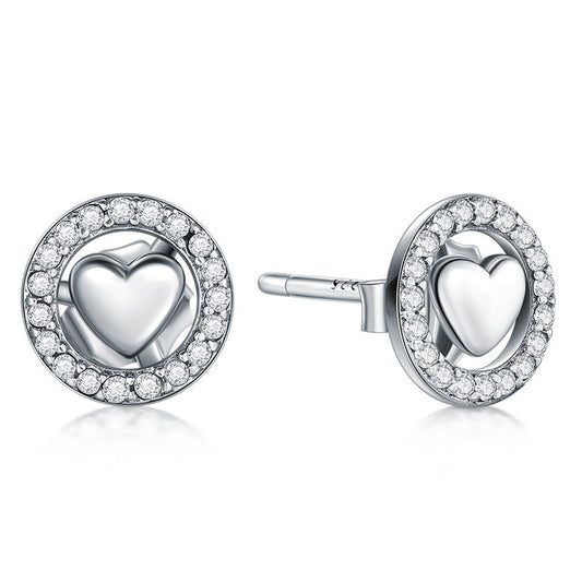 Sterling Silver Pave Heart Circle Studs