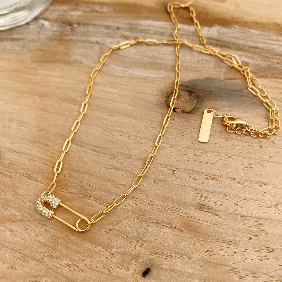 Sterling Silver Gold-Plated Dainty Safety Pin Necklace