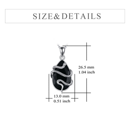 Sterling Silver Obsidian-Tourmaline Snake Pendant Necklace