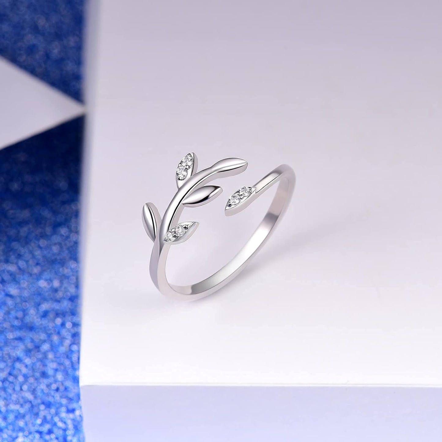 925 Sterling Silver Olive Leaf Adjustable Ring Open Ring Jewelry Gift for Women Teens Lovers