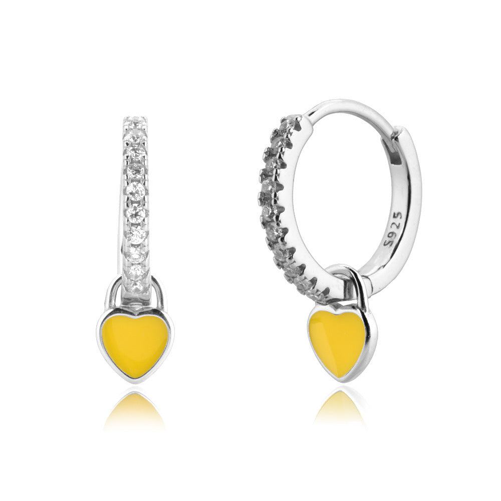 Sterling Silver Enamel Heart Drop Earrings