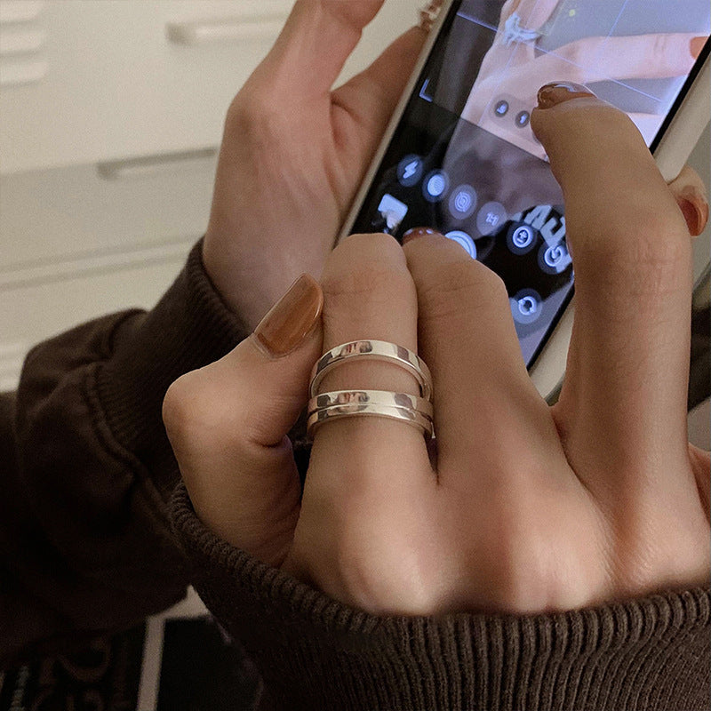 Sterling Silver Long Hollow Heart Multilayer Ring