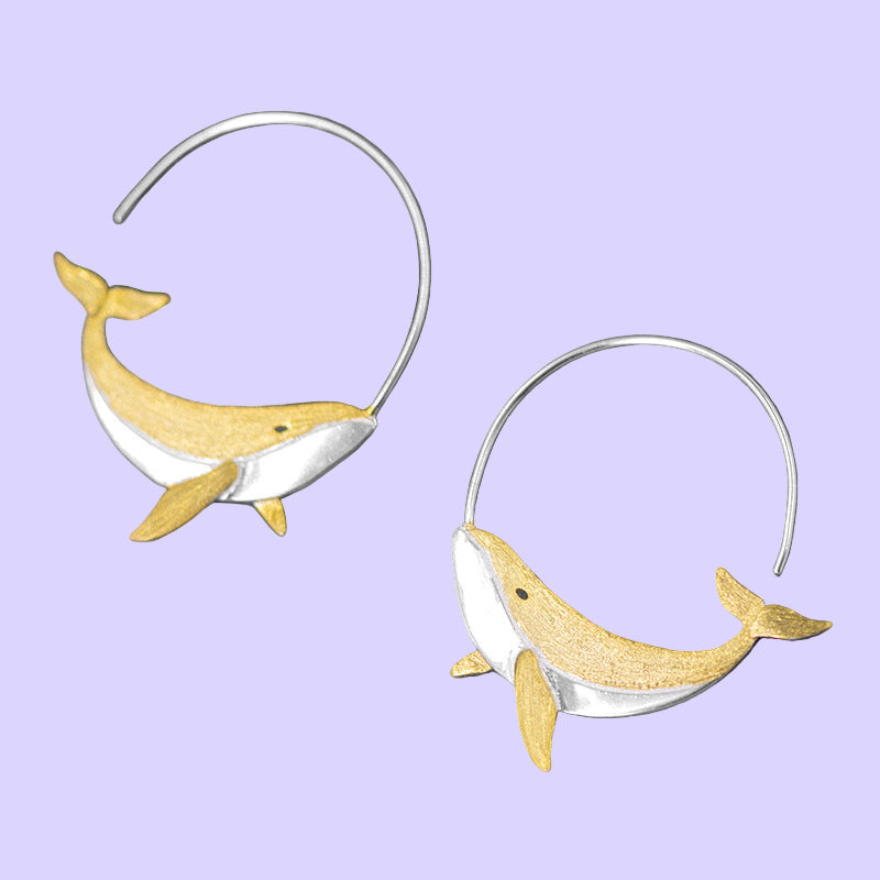 Sterling Silver Splashing Whale Earrings