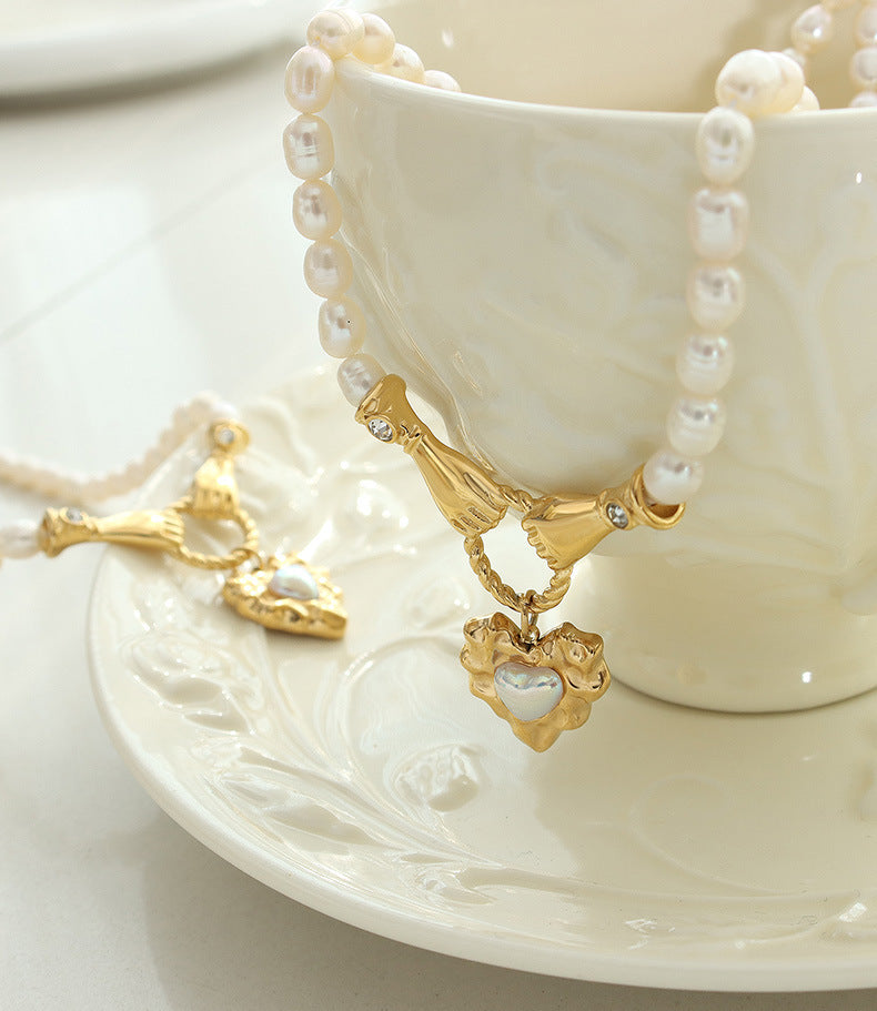Sterling Silver Helping Hands Pearl Necklace