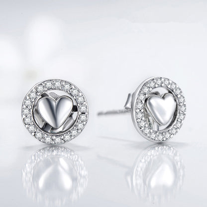 Sterling Silver Pave Heart Circle Studs