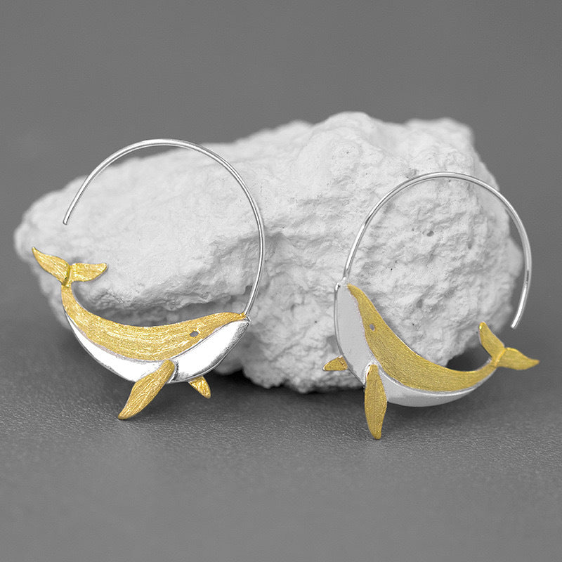 Sterling Silver Splashing Whale Earrings