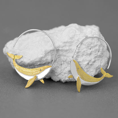 Sterling Silver Splashing Whale Earrings