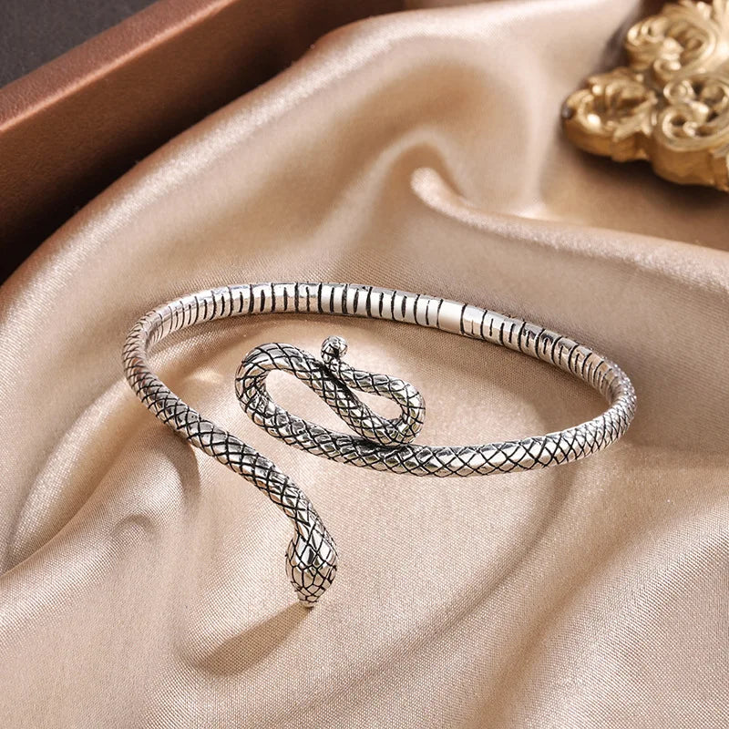 New Creative Retro Snake Shape Bracelets 925 Sterling Silver Jewelry Personality Temperament Animal Opening Bangles SL030