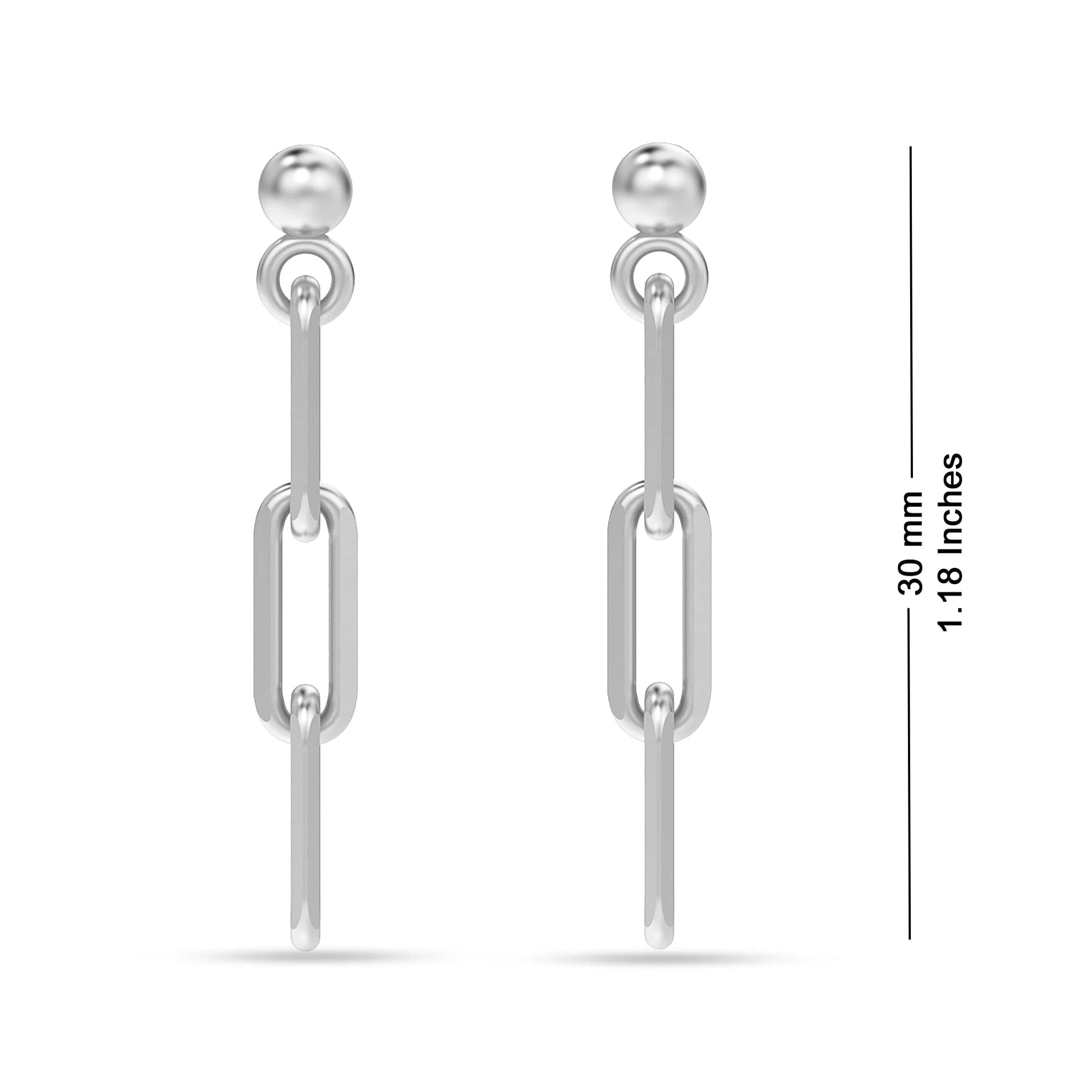 925 Sterling Silver Light-Weight Italian Paper Clip Link-Chain Drop Liner Stud Earrings Jewelry for Women and Teen 30MM