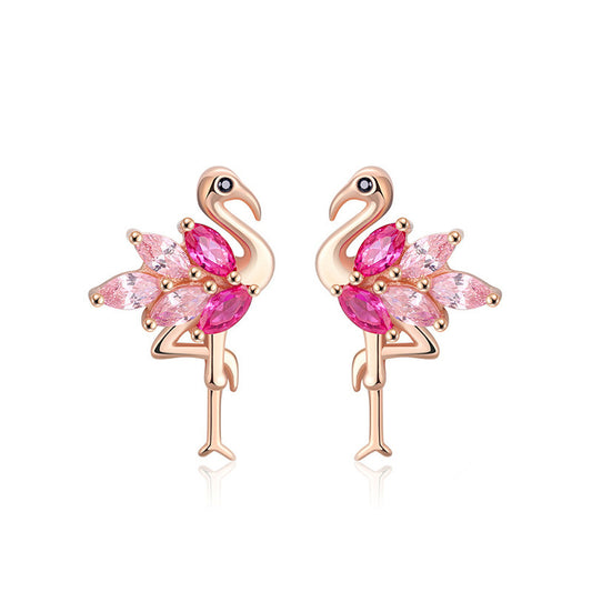 Sterling Silver Pink Flamingo Studs