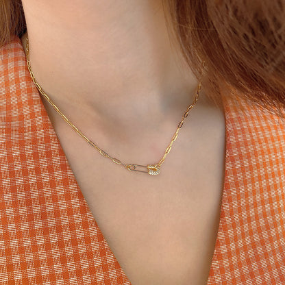 Sterling Silver Gold-Plated Dainty Safety Pin Necklace