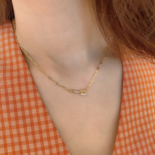 Sterling Silver Gold-Plated Dainty Safety Pin Necklace