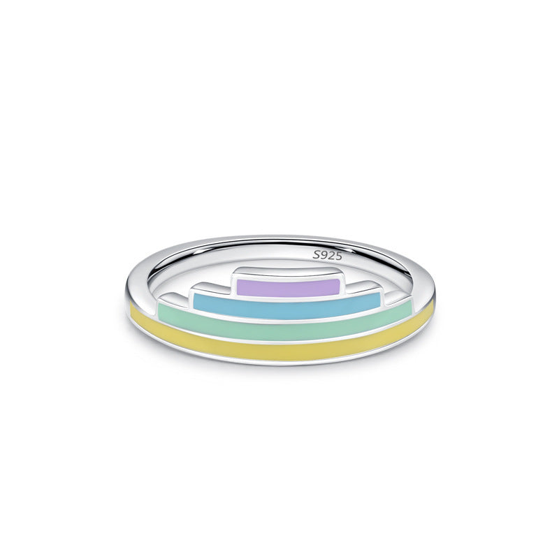 Sterling Silver Rainbow Enamel Ring