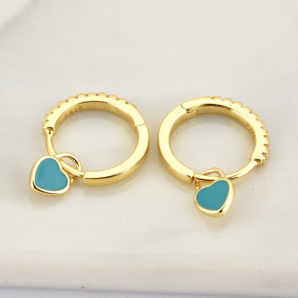 Sterling Silver Enamel Heart Drop Earrings
