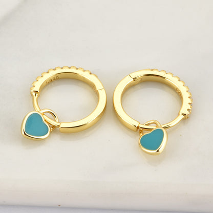 Sterling Silver Enamel Heart Drop Earrings