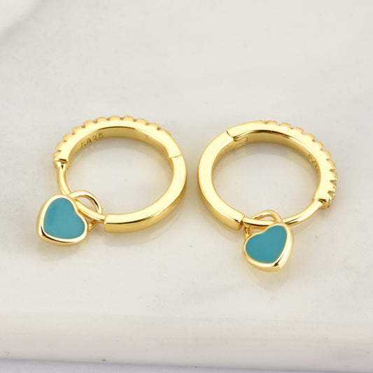 Sterling Silver Enamel Heart Drop Earrings