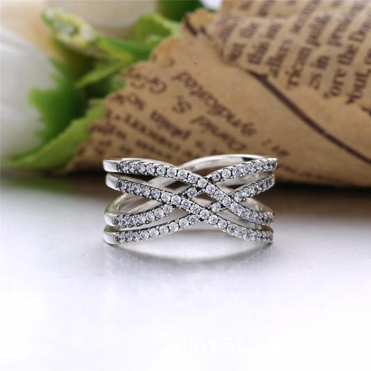 Sterling Silver Pave Criss-Cross Ring