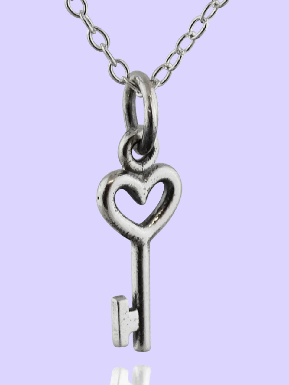 Sterling Silver Tiny Heart Skeleton Key Charm Necklace, 18" Chain