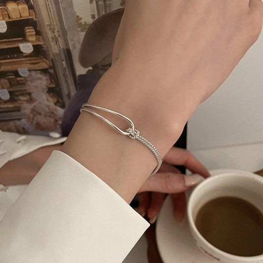 Sterling Silver Asymmetric Stitching Bracelet