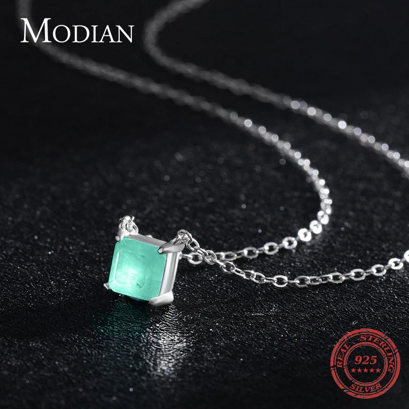 Real 925 Sterling Silver Classic Charm Tourmaline Chain Necklace for Women Wedding Jewelry with Box Pendant Neckalces
