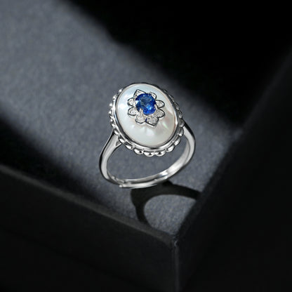Sterling Silver Art Deco Framed Sapphire Coin Ring