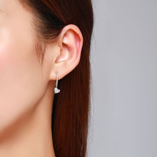 Sterling Silver Sparkle Heart Drop Earrings