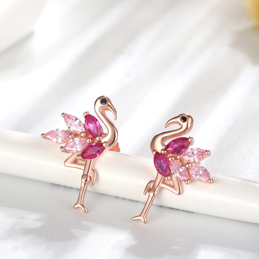 Sterling Silver Pink Flamingo Studs