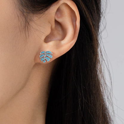 Blue Turquoise Leaf Studs