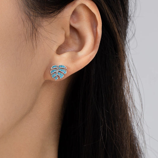 Blue Turquoise Leaf Studs