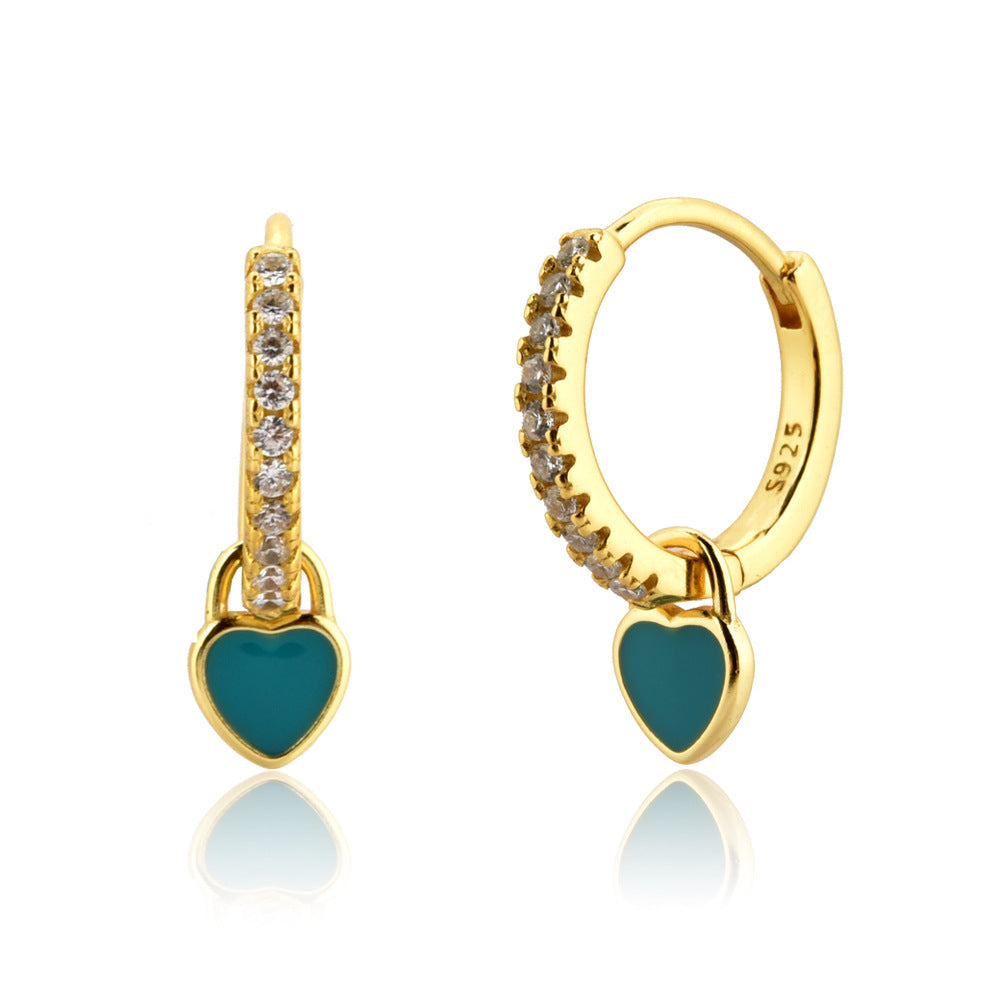 Sterling Silver Enamel Heart Drop Earrings