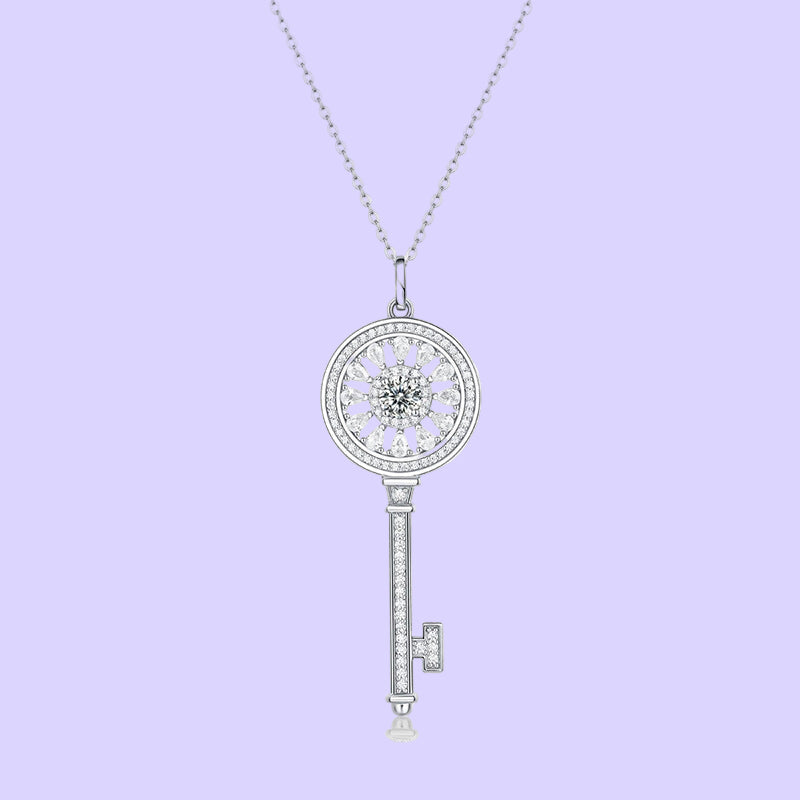 Sterling Silver Snow Flower Key Necklace