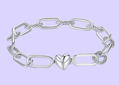 Silver Paper Clip Bracelet 925 Sterling Silver Heart Love Chain Bracelets for Women Engagement Jewelry Gift SCB202