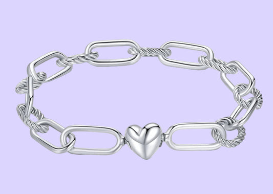 Silver Paper Clip Bracelet 925 Sterling Silver Heart Love Chain Bracelets for Women Engagement Jewelry Gift SCB202