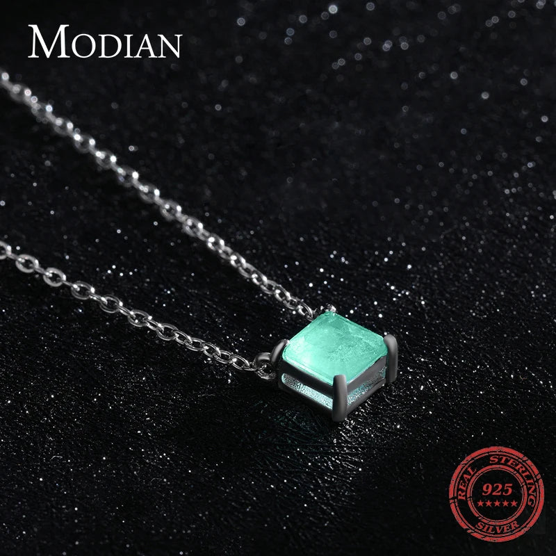 Real 925 Sterling Silver Classic Charm Tourmaline Chain Necklace for Women Wedding Jewelry with Box Pendant Neckalces