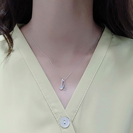 Sterling Silver Pave Spoon with Fork Necklace