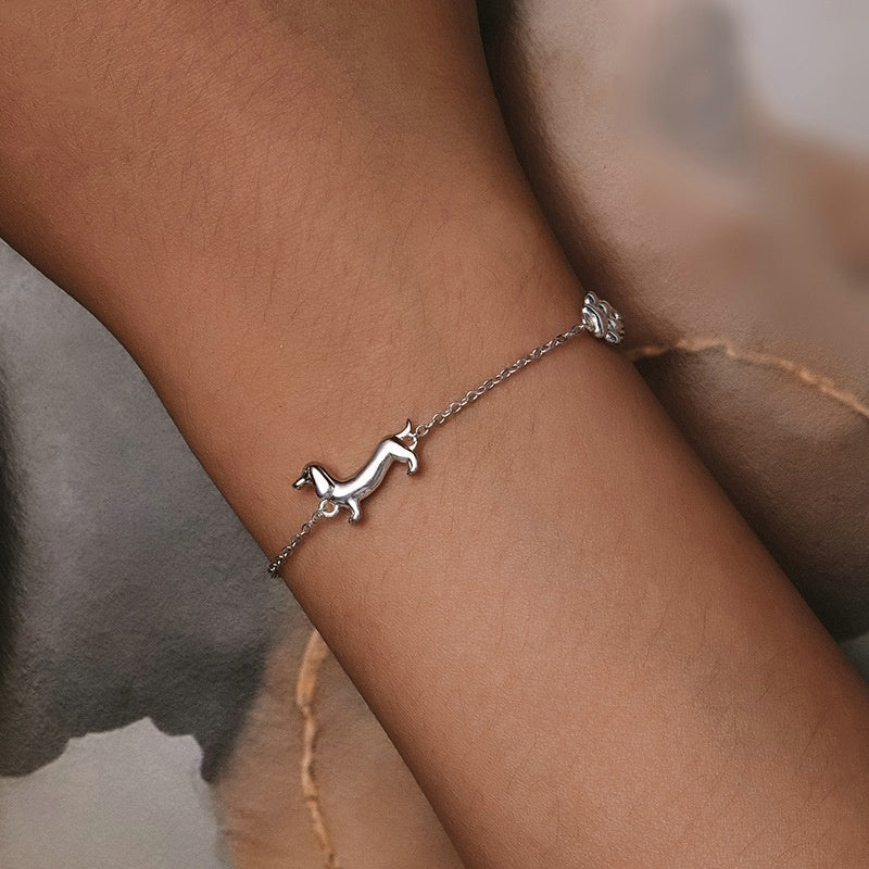 Sterling Silver Dainty Dachshund Bracelet