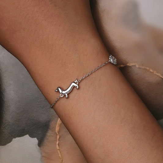 Sterling Silver Dainty Dachshund Bracelet