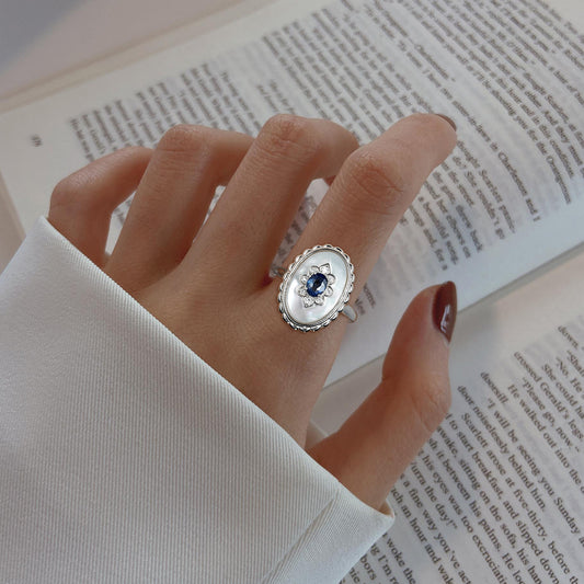 Sterling Silver Art Deco Framed Sapphire Coin Ring
