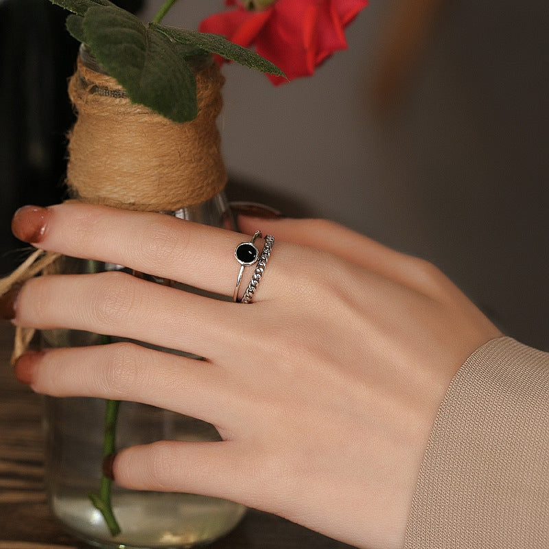 Sterling Silver Rope & Enamel Double Layer Ring