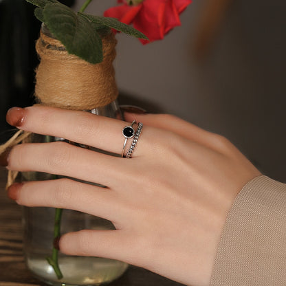 Sterling Silver Rope & Enamel Double Layer Ring