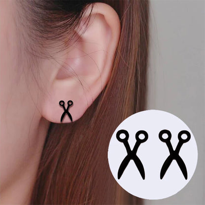 Simple Scissor Earrings Fashion Black Color Stainless Steel Stud Earings for Women Party Fancy Jewelry Boucle D'Oreille
