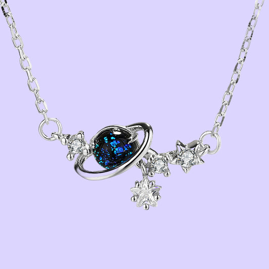 Sterling Silver Saturn & Stars Necklace