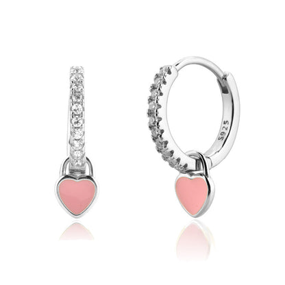 Sterling Silver Enamel Heart Drop Earrings