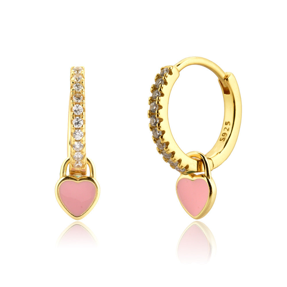 Sterling Silver Enamel Heart Drop Earrings