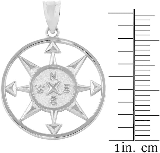925 Sterling Silver Compass Navigation round Pendant Necklace, 20"
