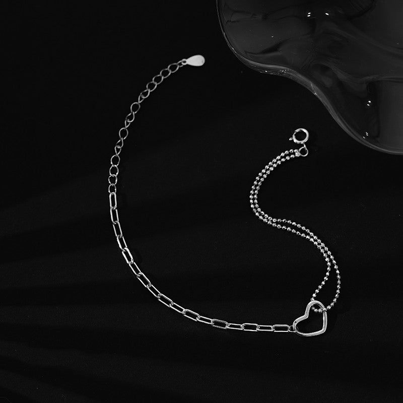 Sterling Silver Mixed Paperclip Heart Bracelet